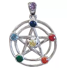 Anhänger - Pentagramm- 7 Chakrensteine 925 Silber 6,0g