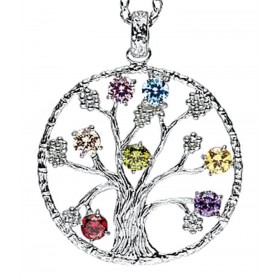 Anhänger "Baum des Lebens" mit 7 Zirkonia Silber 925 6