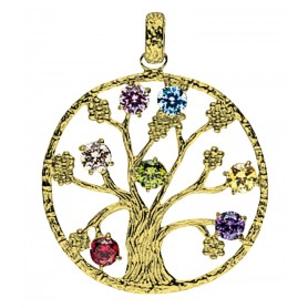 Anhänger "Baum des Lebens" mit 7 Zirkonia Messing 5