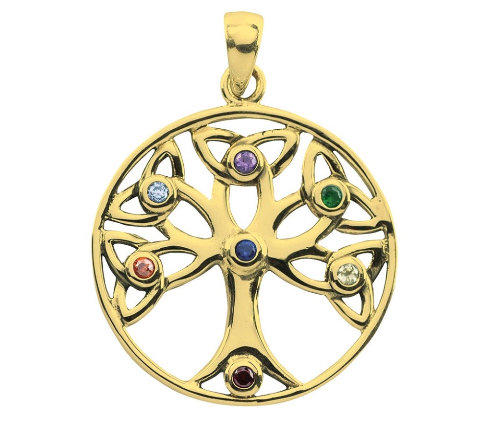 Anhänger -  Baum des Lebens- mit 7 Zirkonia Messing 3,7g 2,5cm