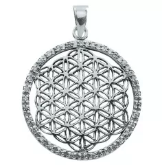Anhänger - Blume des Lebens- mit 32 Zirkonia 925 Silber 4,2g 3cm