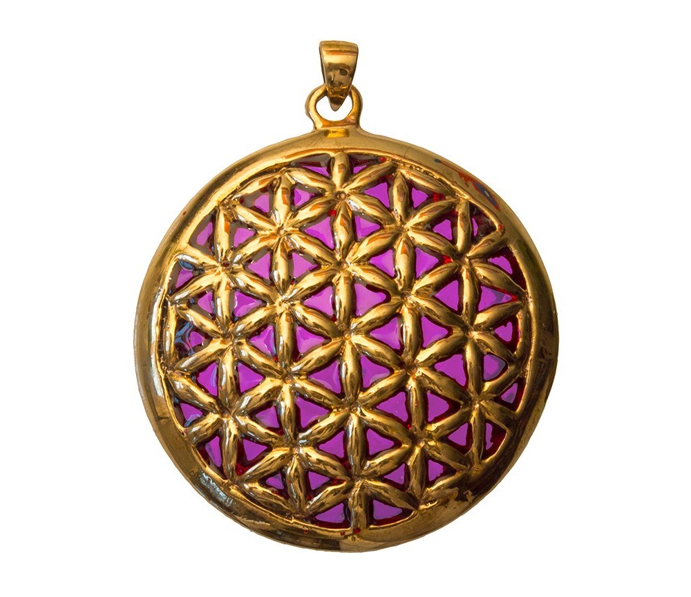 Anhänger - Blume des Lebens- Bronze, innen violett emailliert, 4,5cm