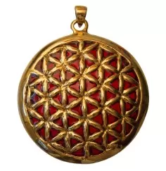Anhänger - Blume des Lebens- Bronze, innen rot emailliert, 4,5cm