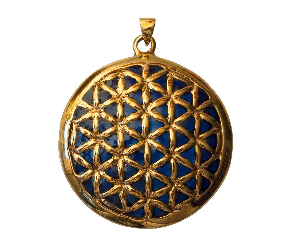 Anhänger - Blume des Lebens- Bronze, innen blau emailliert, 4,5cm