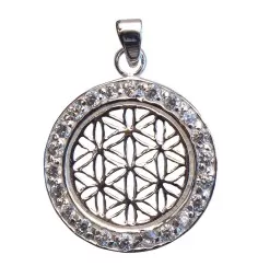 Anhänger - Blume des Lebens- mit 22 Zirkonia 925 Silber 2cm, 2,6g.