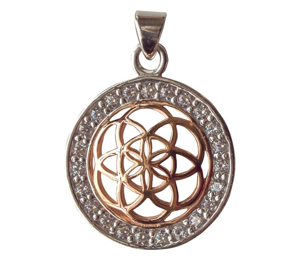 Anhänger -  Saat des Lebens- mit 23 Zirkonia 925 Silber vergoldet 2cm, 2,6g.