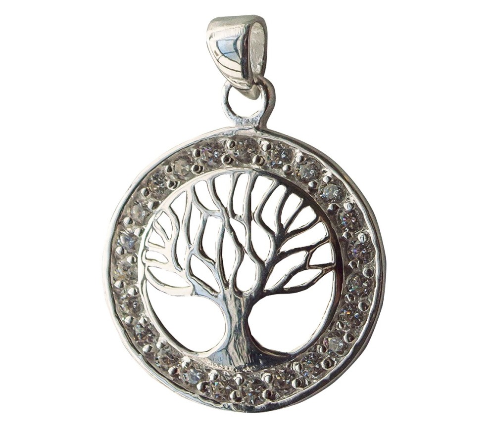 Anhänger -  Lebensbaum- mit 23 Zirkonia 925 Silber 2cm, 2,7g.