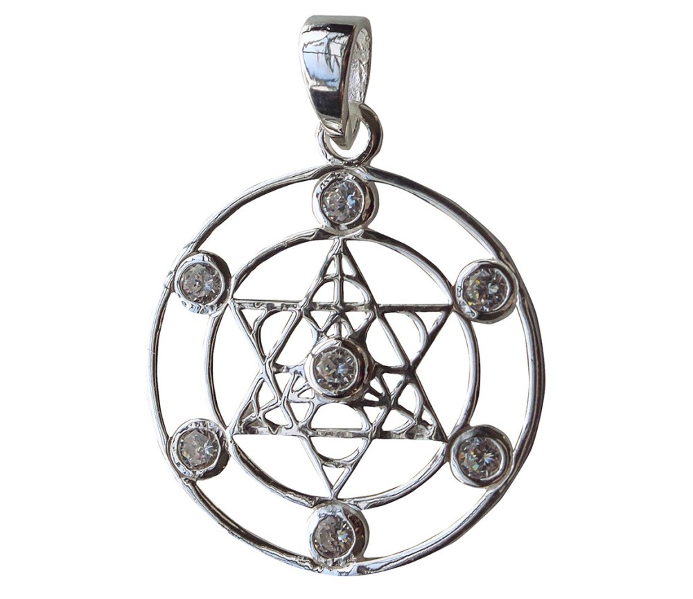 Anhänger -  Merkabah mit 7 Zirkonia- 925 Silber 3cm, 4,0g.