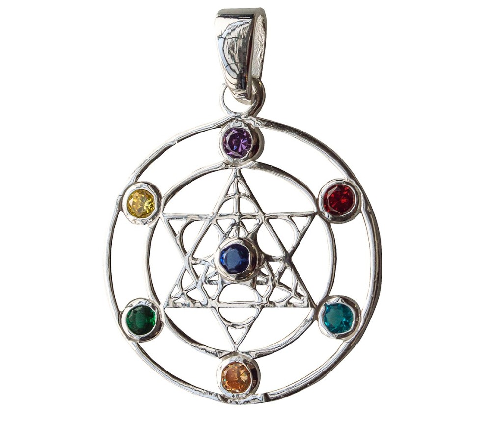 Anhänger -  Merkabah mit 7 Zirkonia- 925 Silber 3cm, 4,0g.