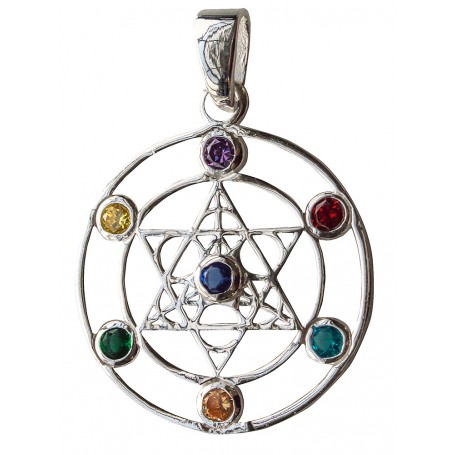 Anhänger "Merkabah mit 7 Zirkonia" Silber 925 3cm