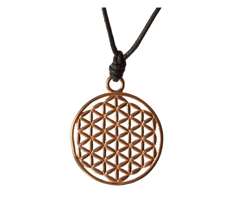 Anhänger - Blume des Lebens- Kupfer 3,3cm mit Baumwollband