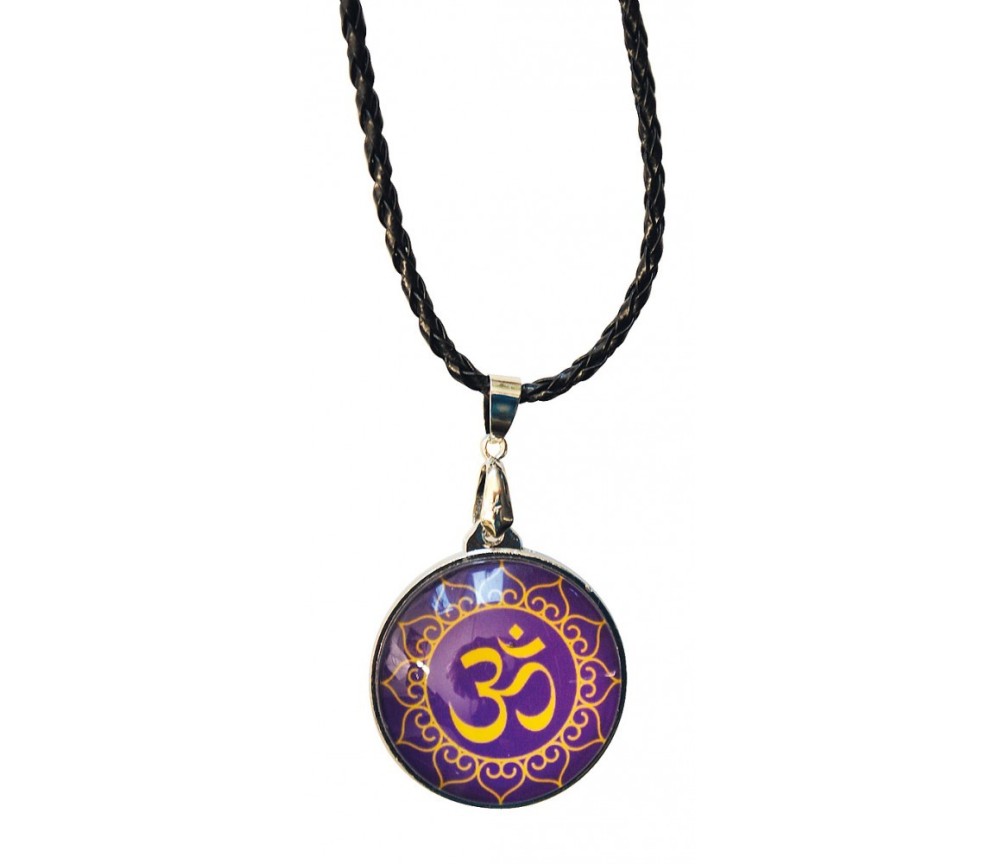 Anhänger mit Kunststoffband "Om Lotus" Glas lila