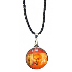 Anhänger mit Kunststoffband "Buddha" Glas orange