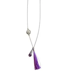 Kette "Blume des Lebens" 1,2cm Silber 925 mit Amethyst-Perle und Lila Tassel 42cm