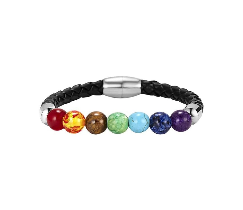 Armband Leder, Chakra Edelsteine 6cm flexibel mit Magnetverschluss