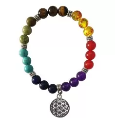 Armband "Blume des Lebens" Chakra Edelsteine mit Metall Anhänger, 6cm flexibel