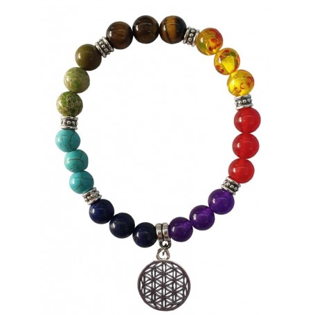 Armband "Blume des Lebens" Chakra Edelsteine mit Metall Anhänger