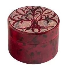 Box "Baum des Lebens" Speckstein rot rund 5cm