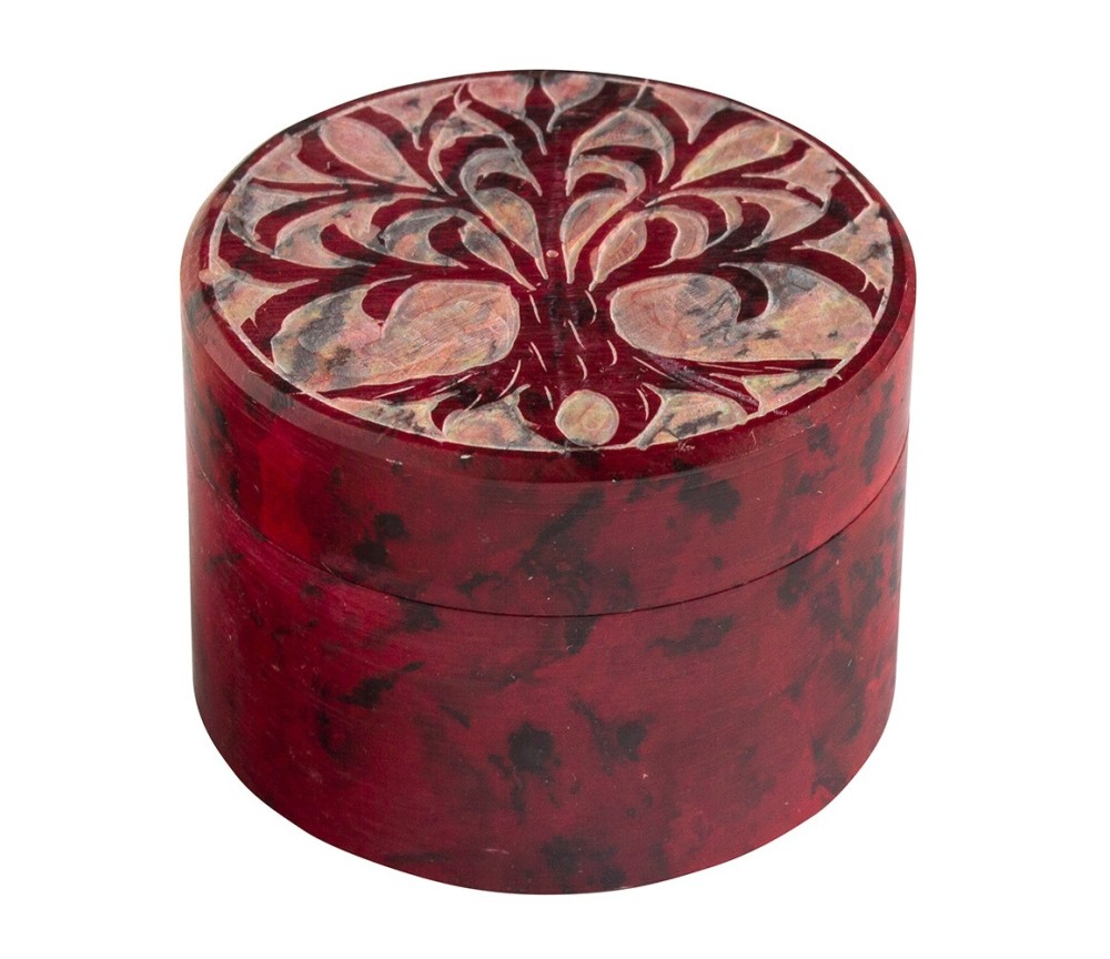 Box "Baum des Lebens" Speckstein rot rund 5cm