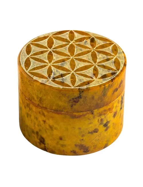 Box "Blume des Lebens" Speckstein ocker rund 5cm