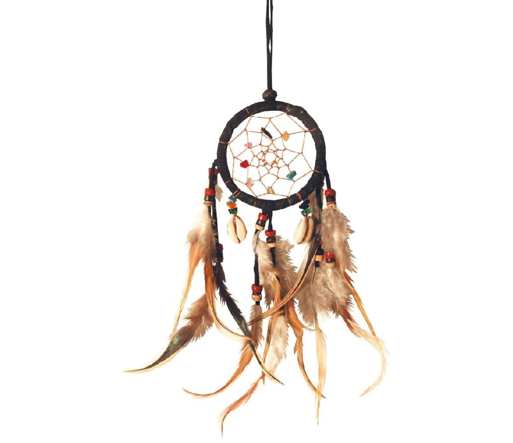 Traumfänger mit Edelsteinen und Kaurimuscheln Leder 7cm