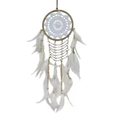 Traumfänger "White Shield" Leder mit gehäkeltem Netz, 18x60cm