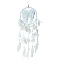 Traumfänger "Angel Wings" Leder braun mit weissen Engelsfedern, 20x60cm