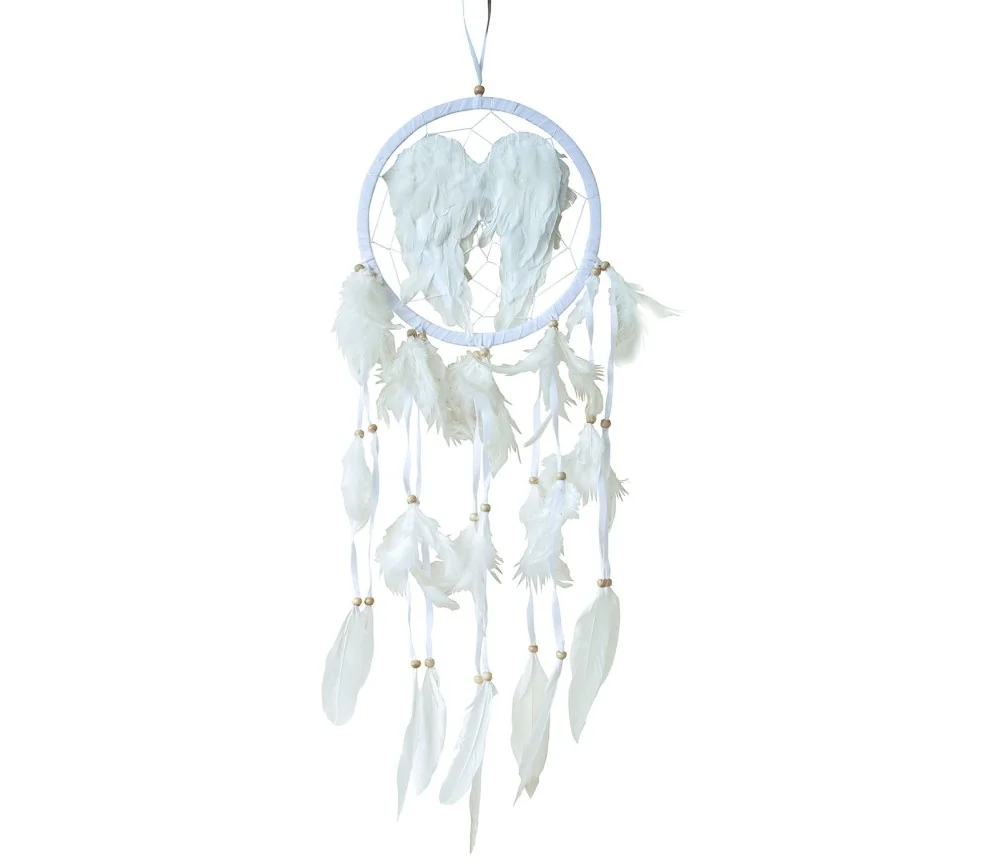 Traumfänger "Angel Wings" Leder braun mit weissen Engelsfedern, 20x60cm