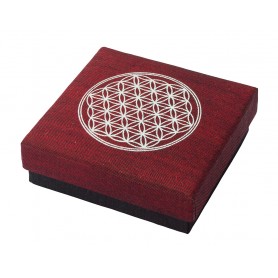 Geschenkbox "Blume des Lebens" Baumwolle maroon 9x9cm