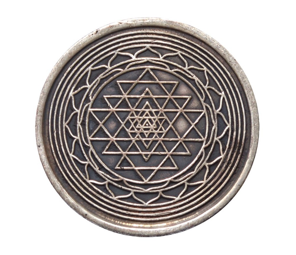 Glücksmünze "Sri Yantra" Kupfer verzinnt 4cm