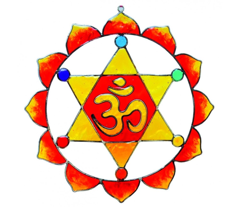 Suncatcher "Merkaba Om" Fiberglas bunt 18cm