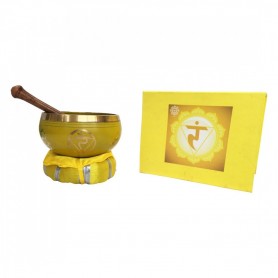 Klangschalen Set "Manipuram Chakra" gelb mit Klöppel & Kissen 10cm ca. 330g