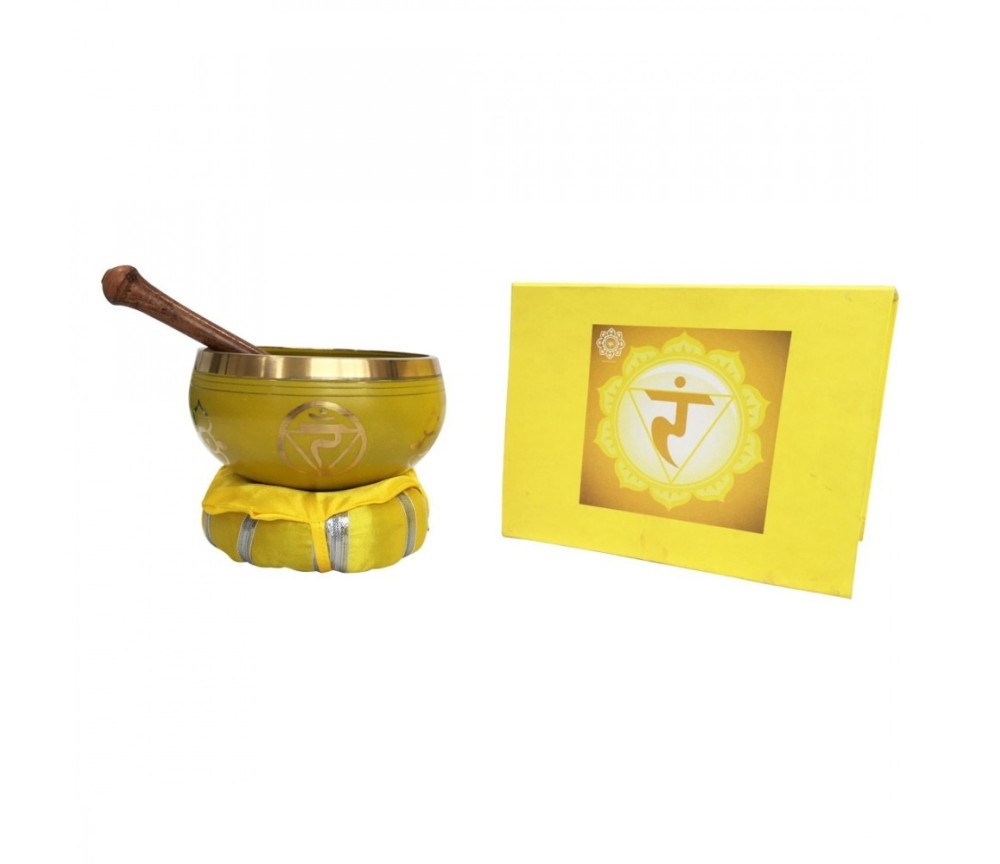 Klangschalen Set "Manipuram Chakra" gelb mit Klöppel & Kissen 10cm ca. 330g
