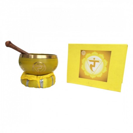 Klangschalen Set "Manipuram Chakra" gelb mit Klöppel & Kissen 10cm ca. 330g