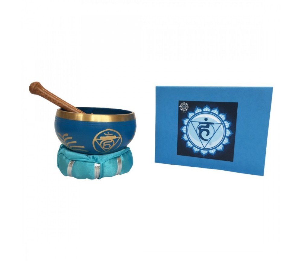 Klangschalen Set "Vishuddi Chakra" türkis mit Klöppel & Kissen 10cm ca. 330g