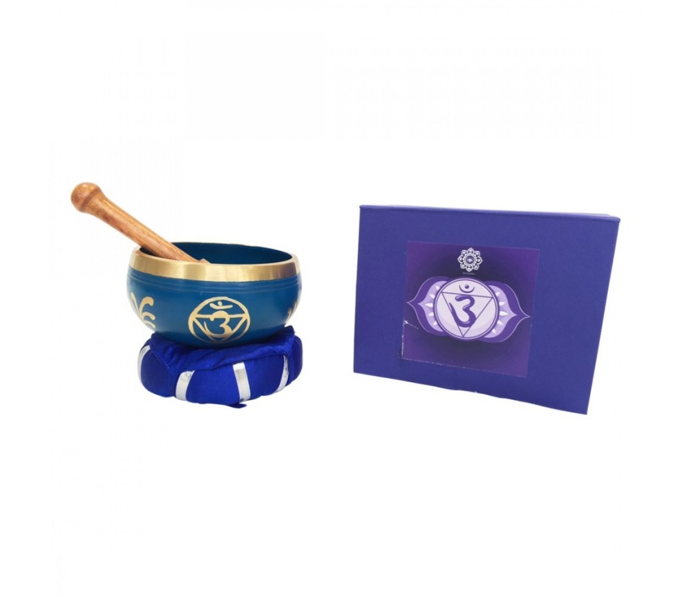 Klangschalen Set "Ajna Chakra" blau mit Klöppel & Kissen 10cm ca. 330g