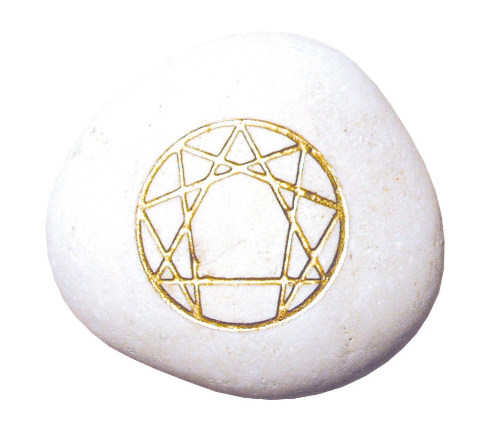 Flußstein "Enneagramm" weiss/gold 7cm