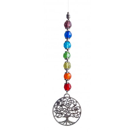 Suncatcher "Baum des Lebens" Metal 4cm mit 7 bunten Glasperlen 60cm