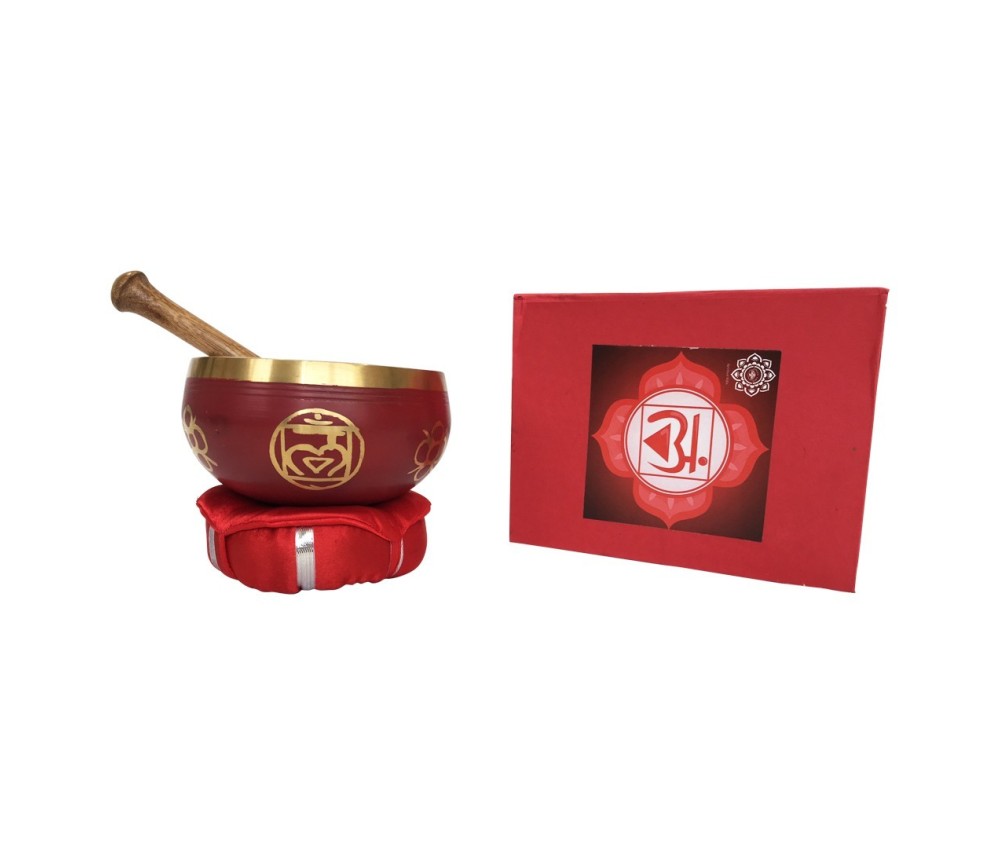Klangschalen Set "Muladhara Chakra" rot mit Klöppel & Kissen 12cm ca. 500g