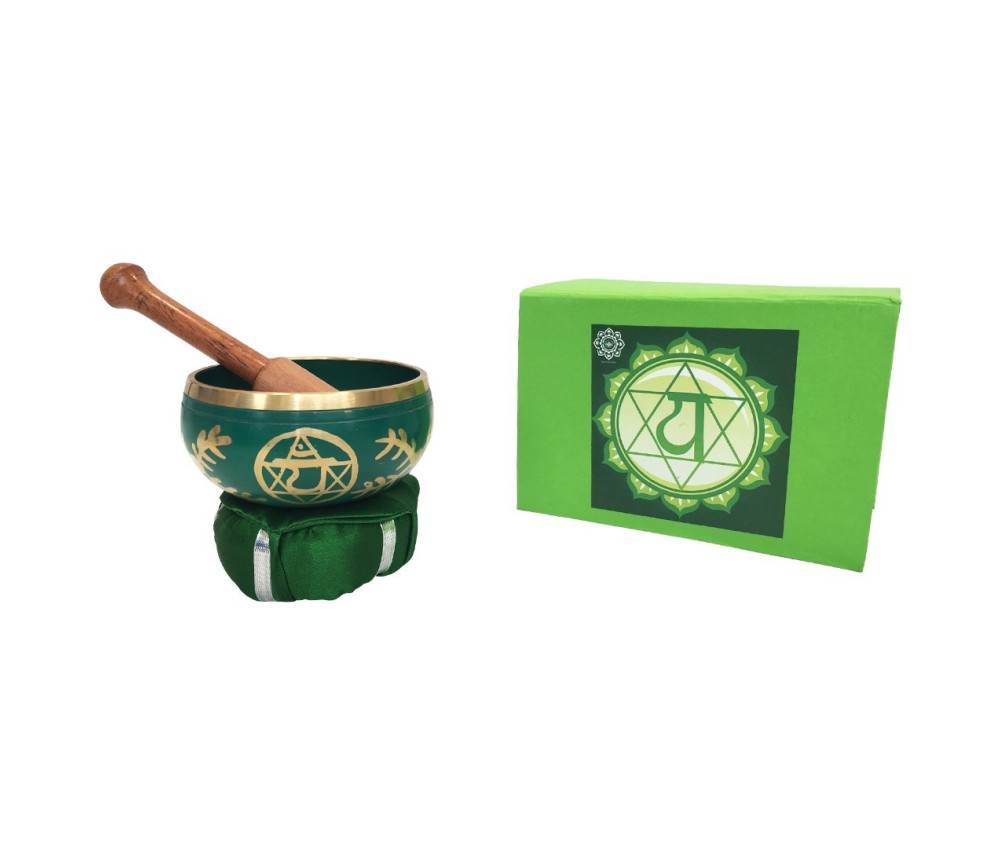 Klangschalen Set "Anahatam Chakra" grün mit Klöppel & Kissen 12cm ca. 500g