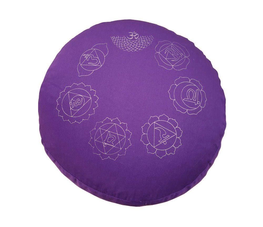 Meditationskissen mit Inlet "7 Chakren" Baumwolle(80%), Polyester(20%) lila 35x15cm mit hochwertigem Bio-Dinkelspelz gefüllt