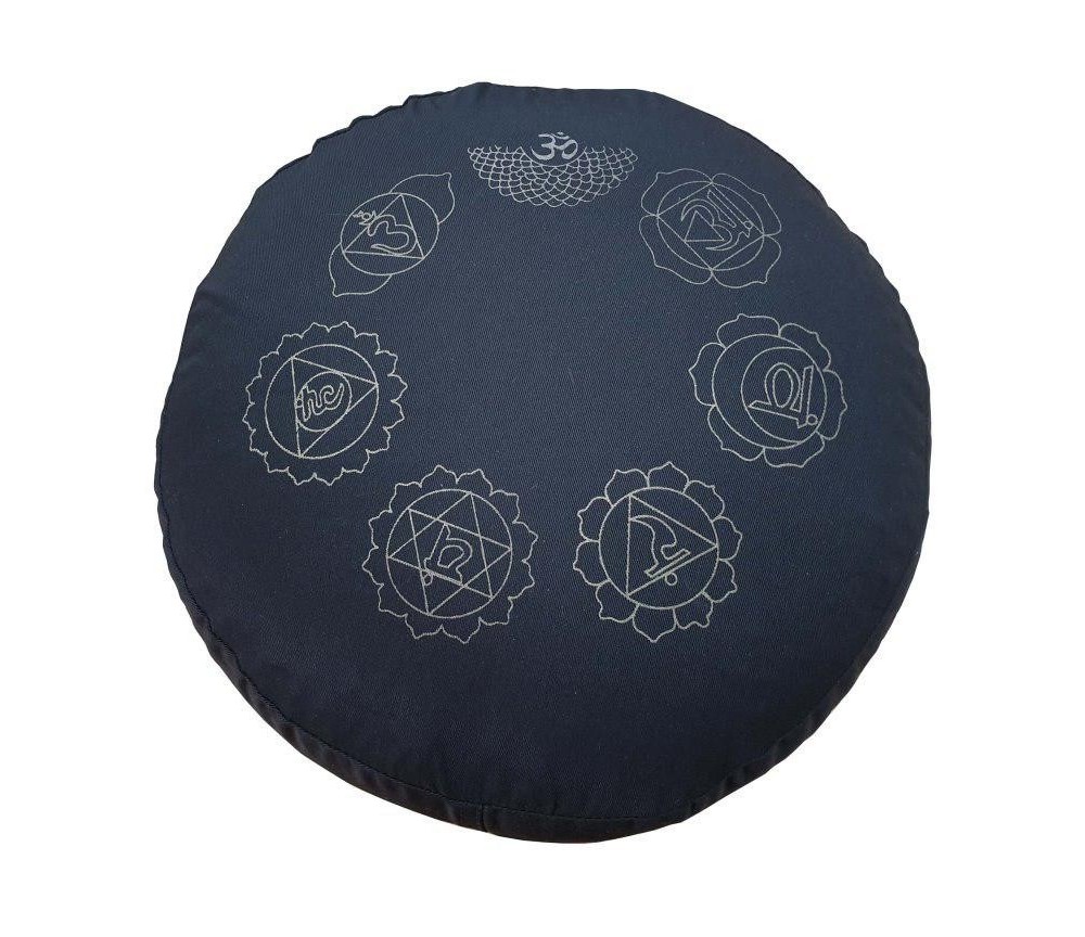 Meditationskissen mit Inlet "7 Chakren" Baumwolle(80%), Polyester(20%) schwarz 35x15cm mit hochwertigem Bio-Dinkelspelz gefüllt
