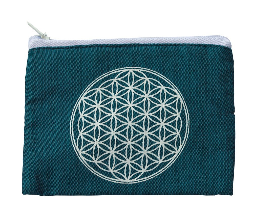 Portemonnaie "Blume des Lebens" Baumwolle türkis 12x10cm