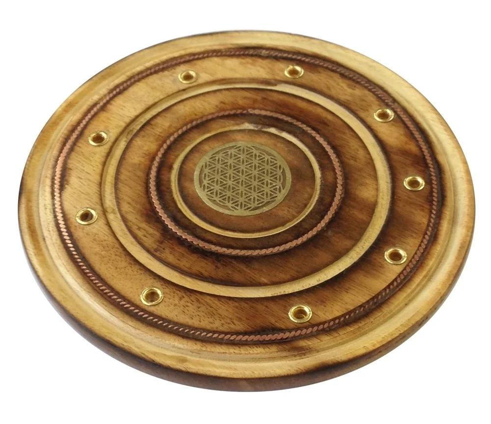 Räucherstäbchenhalter "Blume des Lebens" Holz rund 10cm