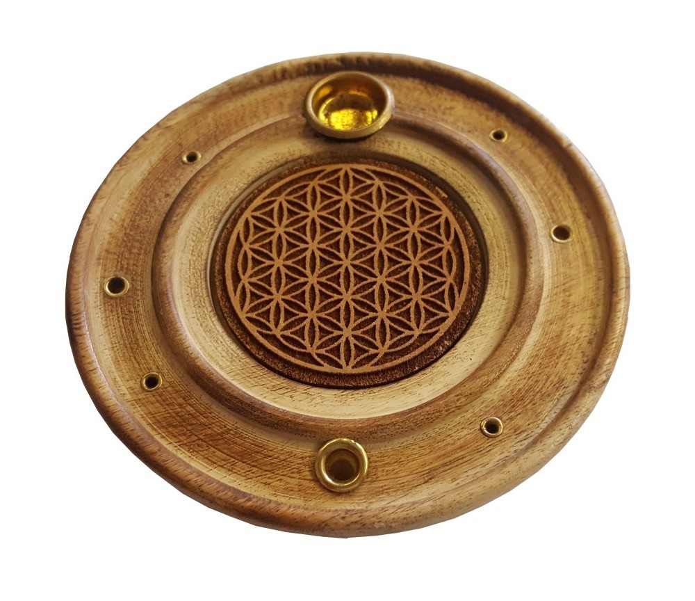 Räucherstäbchenhalter "Blume des Lebens" Holz rund 10cm