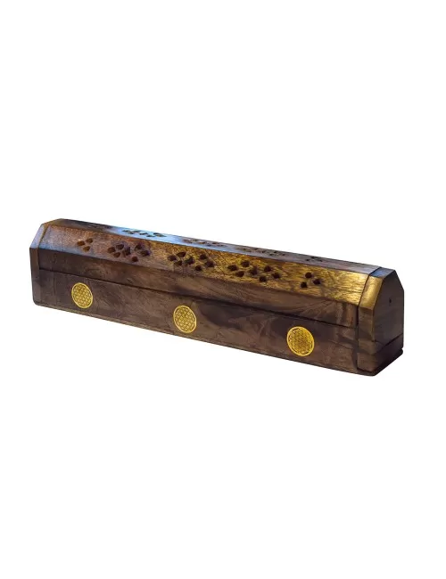 Räucherstäbchenhalter "India Truhe Blume des Lebens" Holz 30x6cm