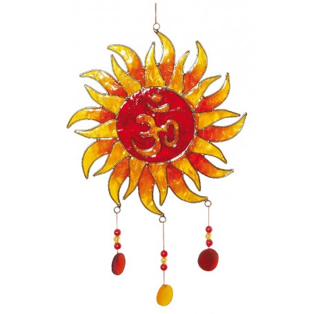 Suncatcher "Sonnen-Om" Fiberglas rot-orange 18x30cm