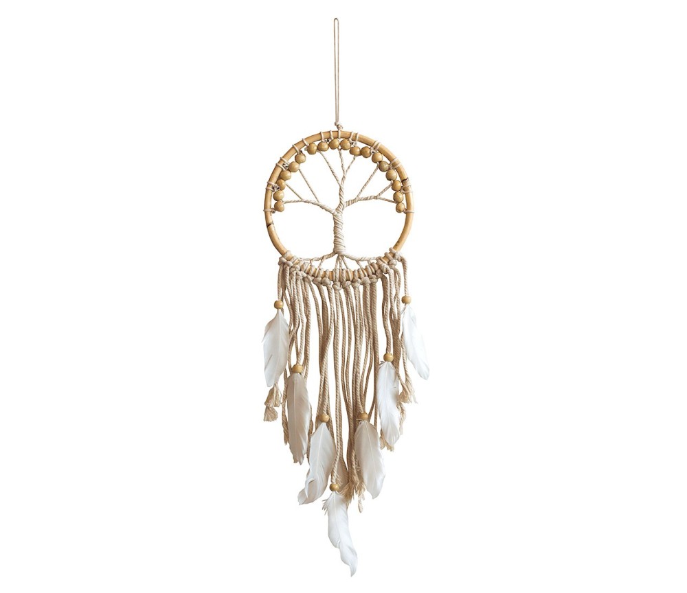 Traumfänger "Tree of Life" Rattan/Baumwolle natur 16cm mit Holzperlen, 16x50cm