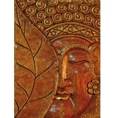 Wandrelief "Buddha mit Bodhiblatt" Holz braun/gold 30cm