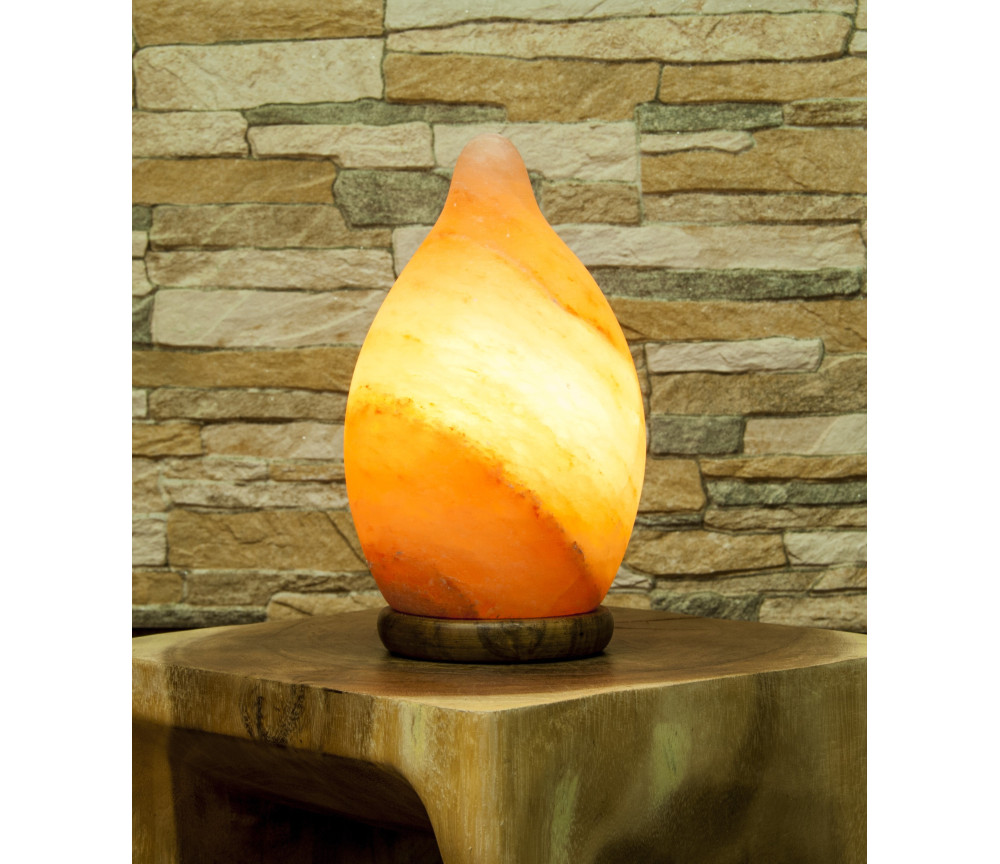 Lampe - Salzkristall - Tropfen- mit Holzsockel ca. 20 cm